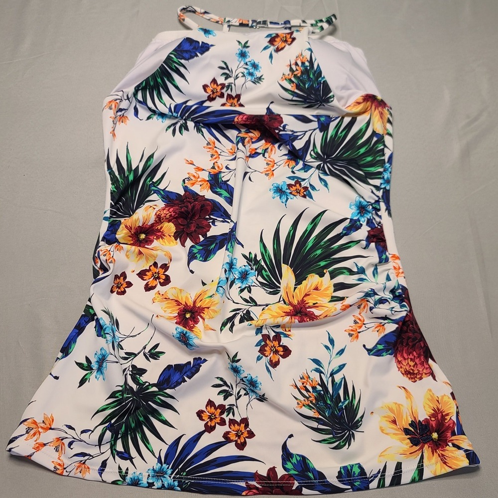 Hapari Tankini Top Womens 16 XL White Floral Tropical Adjustable Straps SPF 50+